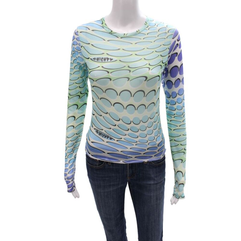 Omighty Women Basic Geometric Multicolor Crew Neck Long Sleeve T-Shirt Size S